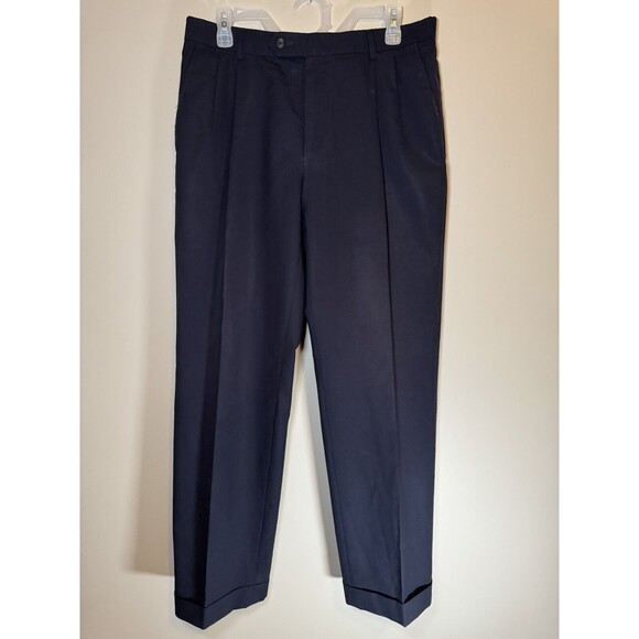 Hart Schaffner Marx 32 Blue Flat Front Straight Leg Mens Dress Pants 100% Wool - Picture 1 of 6